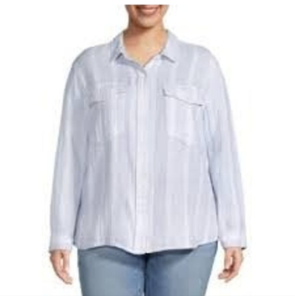 A.n.a Blue And White Striped Preppy Cotton Long Sleeve Button Down Sz L NEW - Picture 1 of 13